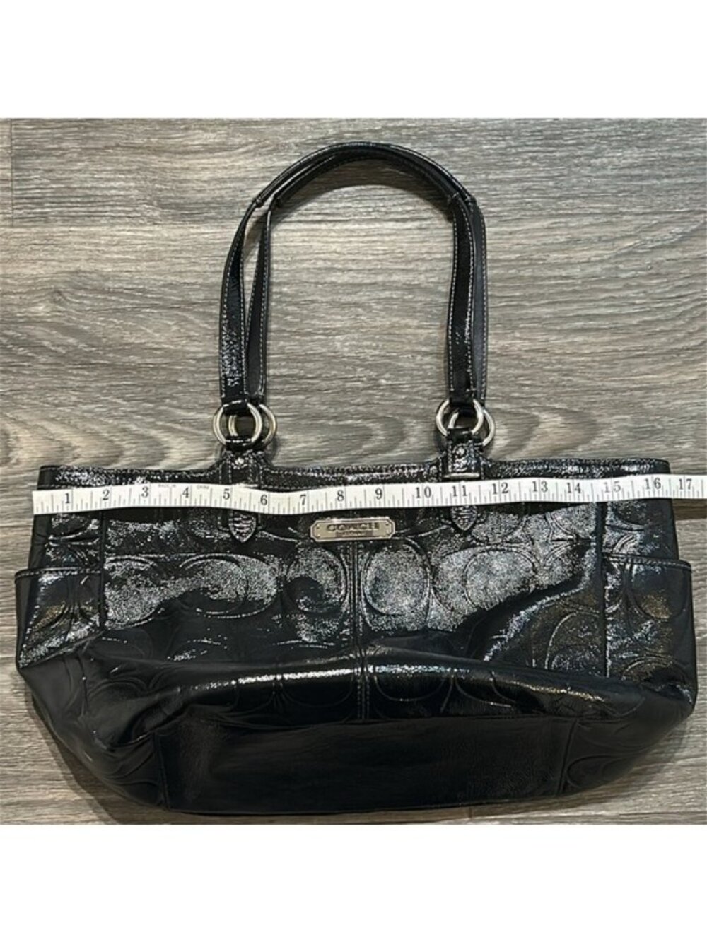 Coach Gallery Embossed Patent Leather Tote Shoulder City Bag Black Y2K - Picture 13 of 16
